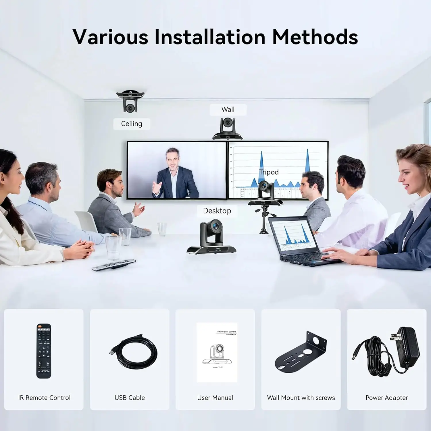 Tenveo-ptz会議室カメラ、20倍光学ズーム、USB 3.0、HDMI、1080p