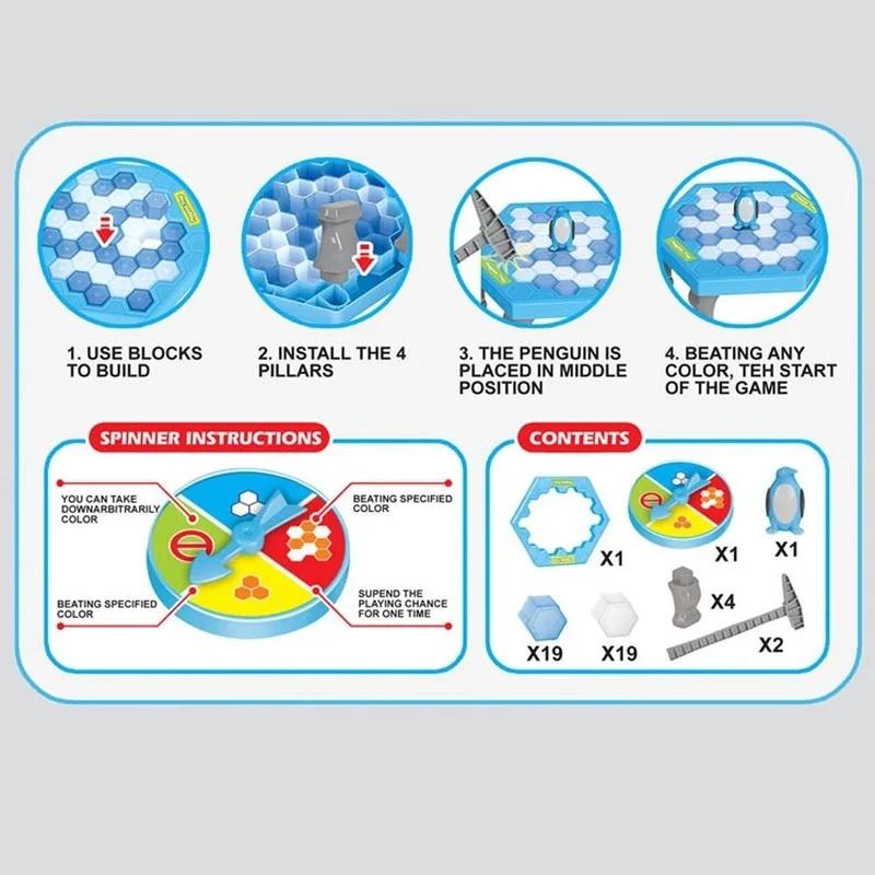 Penguin Icebreaker Beating Interactive Desk Table Game 1 Set Save Edc Learning Balance Ice Cubes Toys