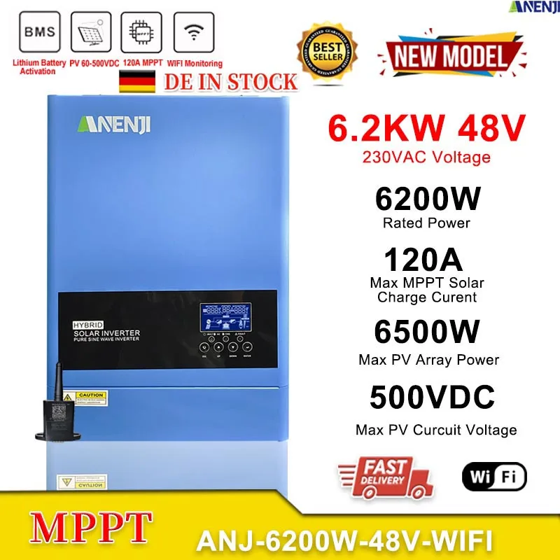 6.2Kw 1.8Kw Inverter Solare Ibrido 48V 12V 230V Mppt Inverter Solare Onda Sinusoidale Pura Off Grid 120A 60A Regolatore Di Carica Solare Wifi
