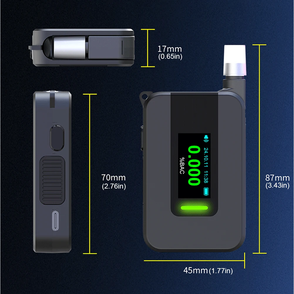 Electrochemical Alcohol Tester USB Rechargeable Professional Breath Alcohol Tester Portable Meter for Professional Use