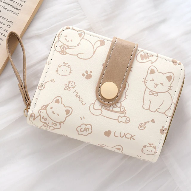 Portefeuilles chat mignon pour femmes, porte-cartes, petits sacs à main avec poche à monnaie zippée, sacs à main carrés de haute qualité 1