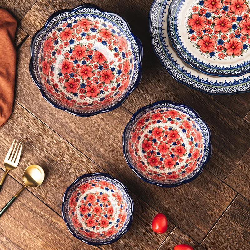 وعاء حساء السيراميك مع مقبض الميكروويف تصميم منقوش...