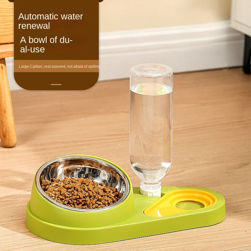 

Dog Cat Bowl, Double Bowl, Neck Protection, Stainless Steel Anti-tipping Bowl, Automatic Drinking Water, Pet Food, Feeding