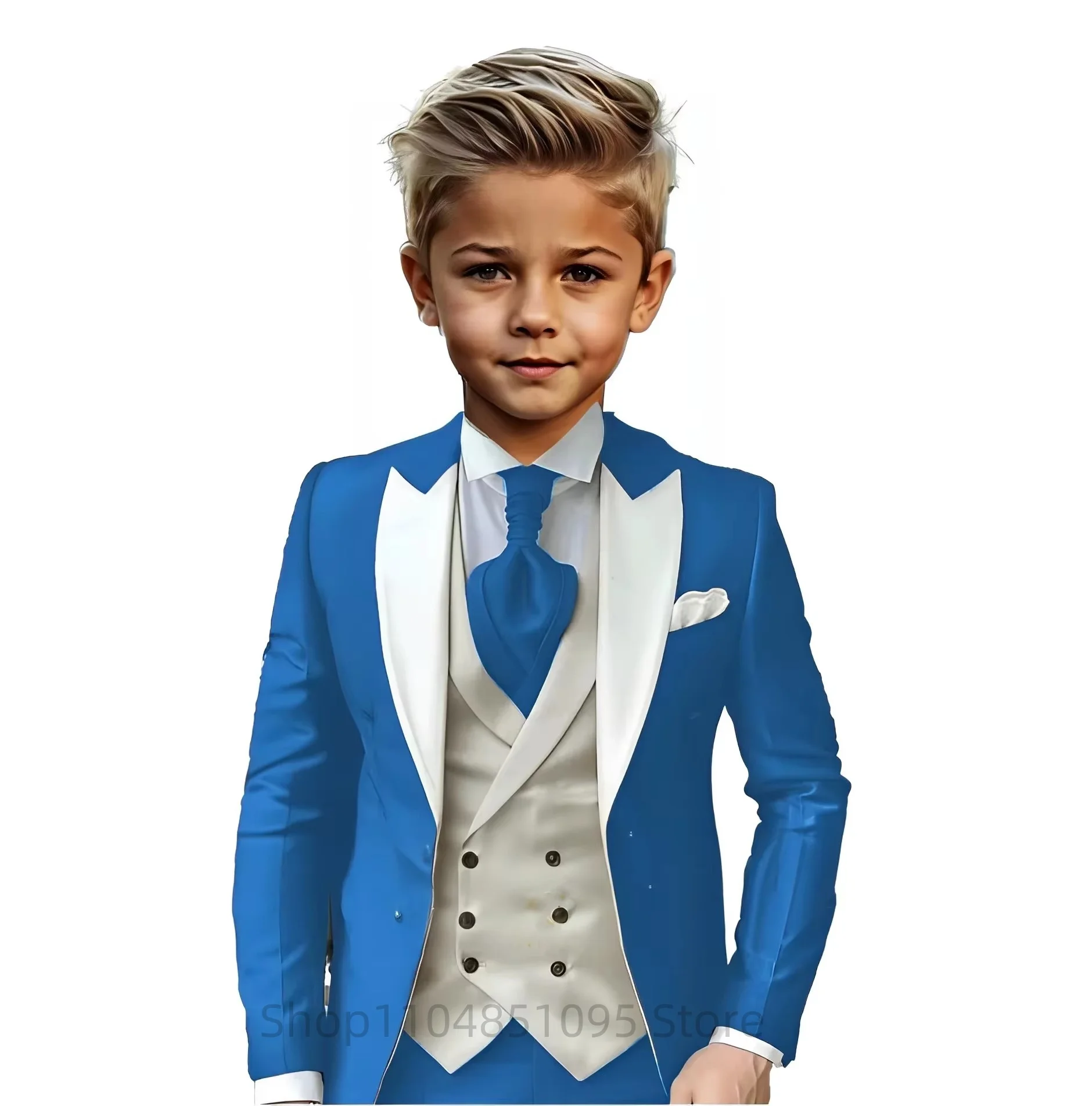 Beige Slim Fit Boy Suits High Quality Single Breasted Blazer 3 Piece Set with Jacket Pants Vest for Kids Elegant Prom Outfit