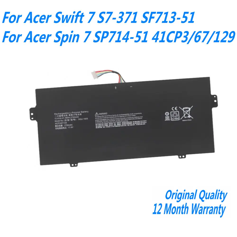 

NEW SQU-1605 Laptop Battery For Acer Swift 7 S7-371 SF713-51 For Acer Spin 7 SP714-51 41CP3/67/129