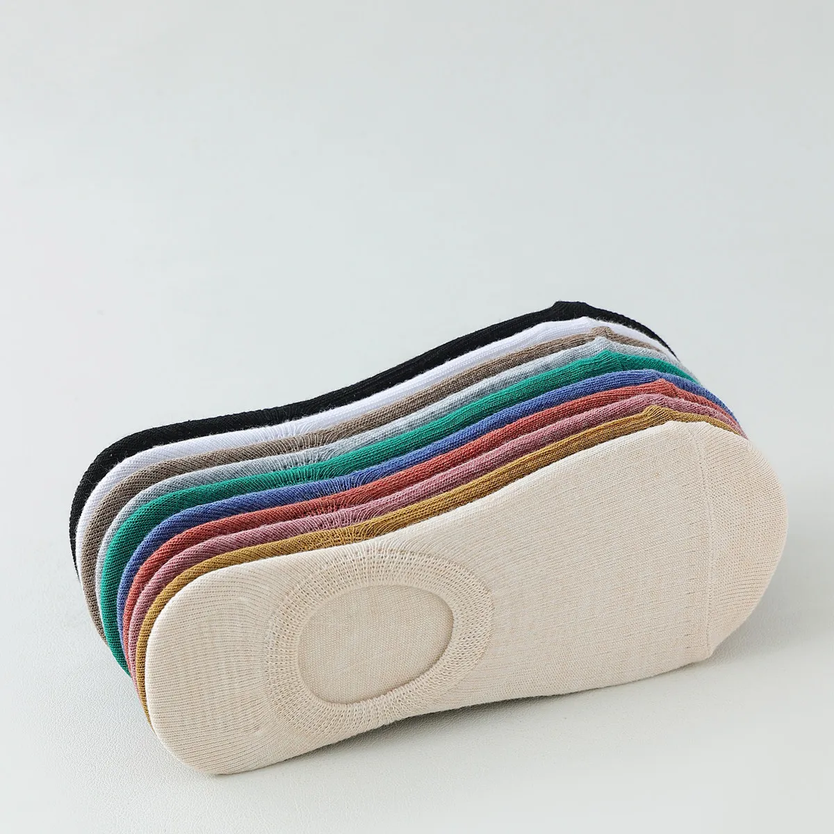 5-teiliges Damen-Socken-Hausschuhe-Set, einfarbig, Sommer, dünn, atmungsaktiv, unsichtbar, Bootssocken, rutschfestes Silikon, keine Show, kurze Socken – Detail 3