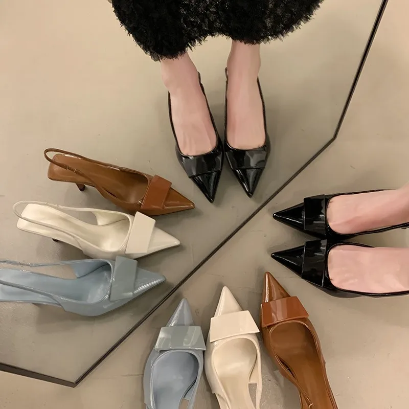 Womens Leather Slippers High Heels Shoes Party Pumps Woman Summer Sandals Women High Heel Slingback Sandal Shoes