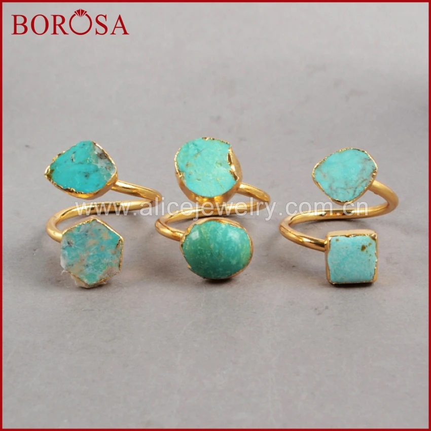 

Trendy 18k Gold Plated Natural Turquoise Adjustable Ring Irregular Shape Natural Stone Ring for Women Double Stone Ring Jewelry