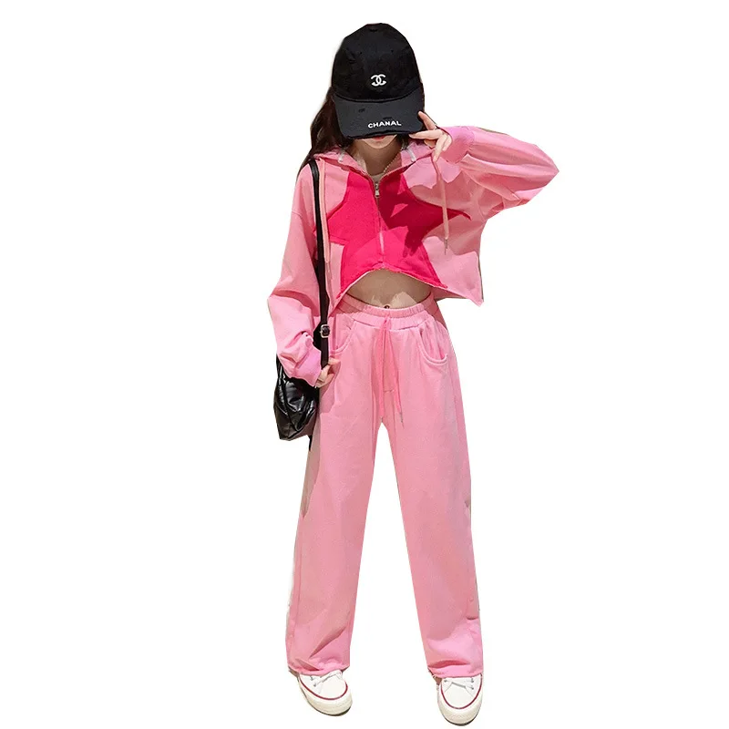 

Girls Clothes Fashion Sportswear Spring Pentagram Design Hooded Jacket + Elastic Waist Pant 2pcs Casual Outfits for Teens 4-14 Y