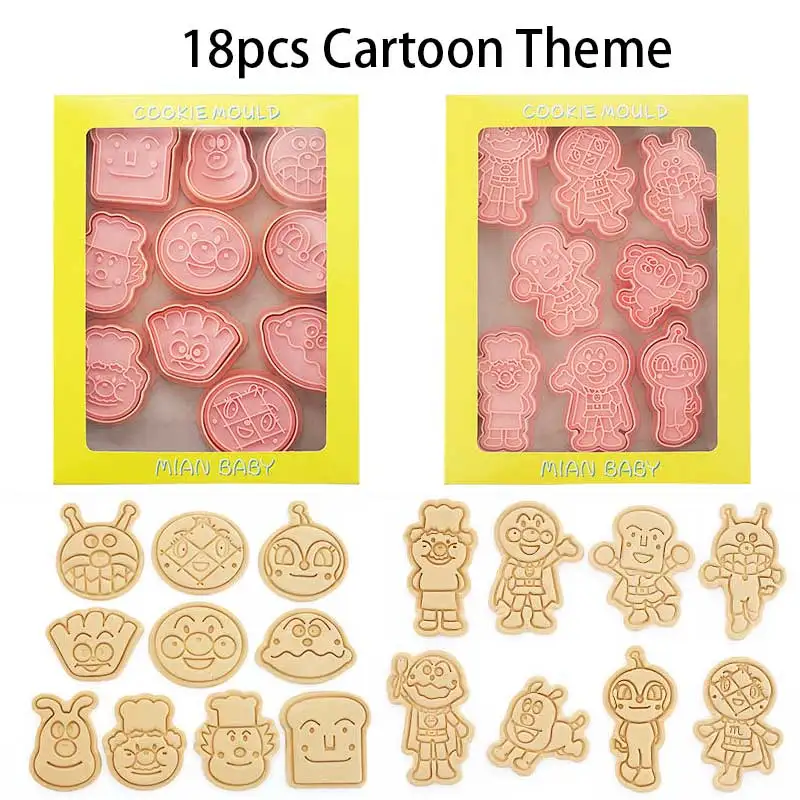 

18pcs Baking Mold Cartoon Cookie Cutter Pastry Decor Cake Stamp Kitchen Bakeware Tools Waffle Biscuit Maker Cookie Cutter Set