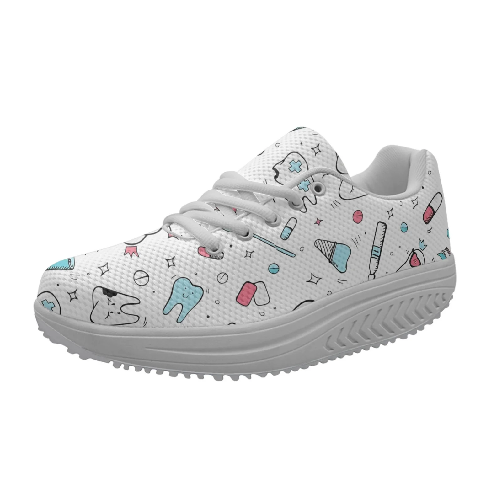 INSTANTARTS Cartoon Teeth Women's Shake Shoes Lace-up Platform Dental Shoes Girls Height Increasing Shoes Zapatos De Mujer