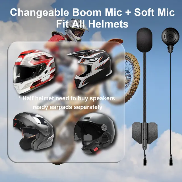WASSERDICHTE BLUETOOTH-SPRECHANLAGE FÜR MOTORRADHELM, MP3, BT-MIKROFON, KOPFHÖRER