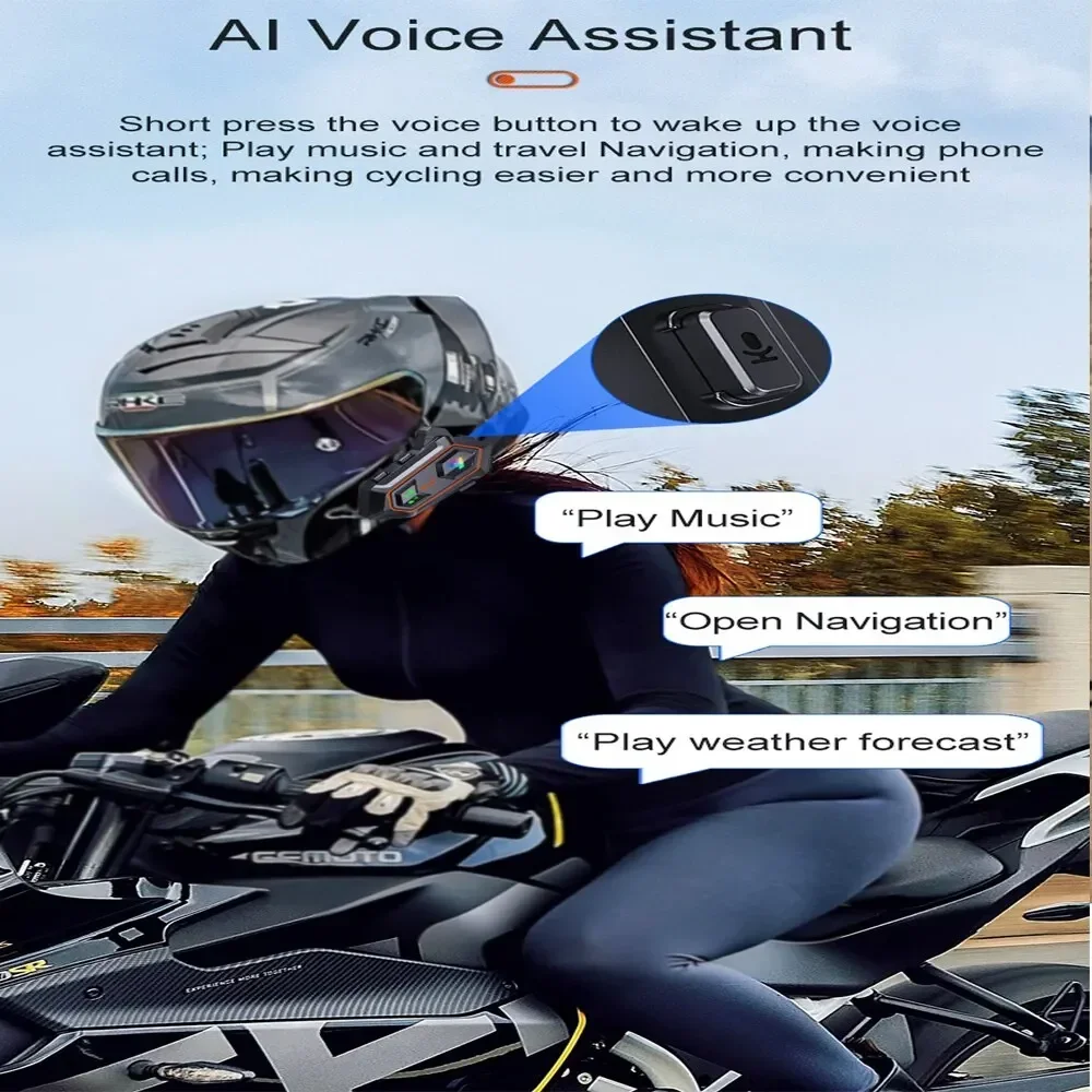 Y202X Motorcycle Helmet Bluetooth Intercom Headset Waterproof and Noise Reduction Supports 2 Riders 1000M Intercom Communication
