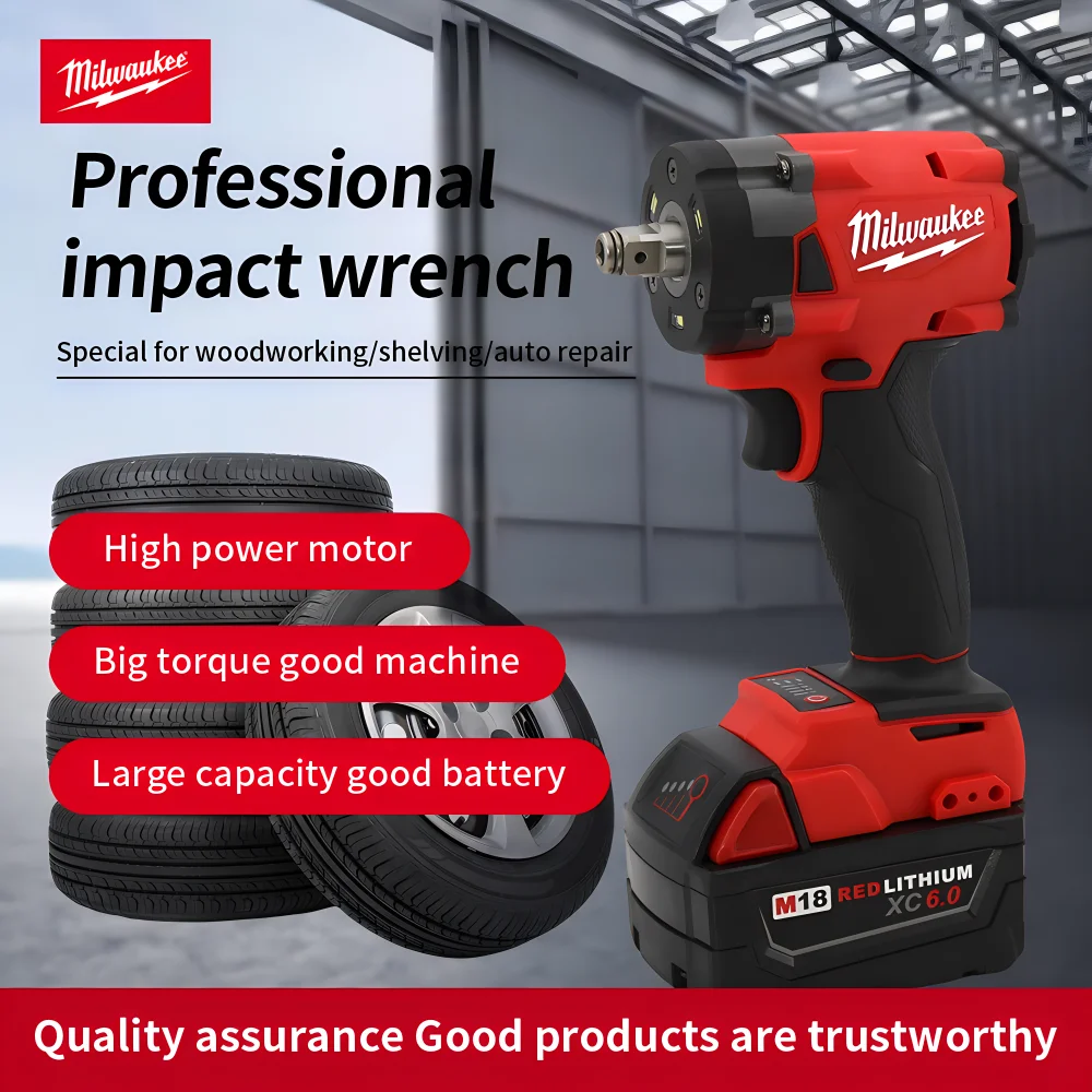 Milwaukee Cordless Impact Wrench 300N.m Brushless Compact Electric Wrench Recharge 18V Battery For Car Tires Power Tools 3