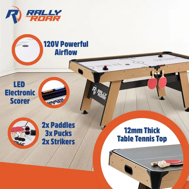 72 Inch Air Hockey Table with LED Scorer and Table Tennis Top