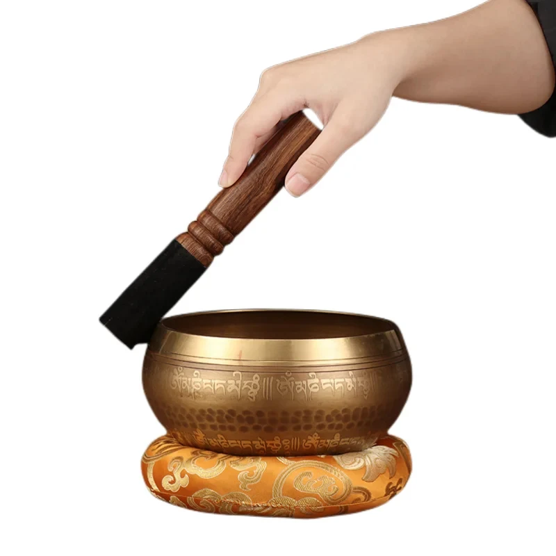 Buddha sound bowl Stainless steel bowl Tibetan Nepal Handmade Singing Bowls set Buddha Mantra Design Tibetan Bowl with Leather stick for Yoga Chanting Meditation