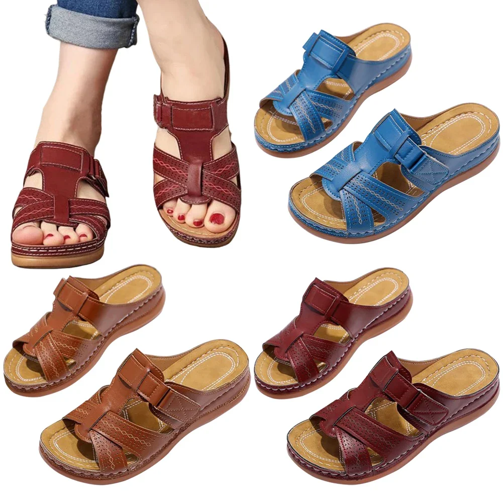 Summer Women Wedge Sandals Premium Orthopedic Open Toe Sandals Vintage Anti-slip Leather Casual Female Platform Retro Shoes summer sandals,women sandals