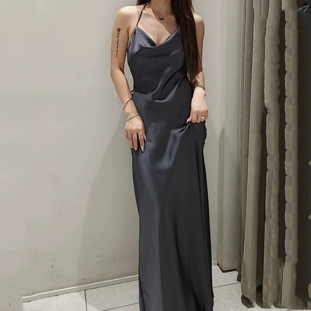 TAOP&ZA Women's 2025 Spring New Sexy Backless Slim Satin Lingerie Dress 8937361 2