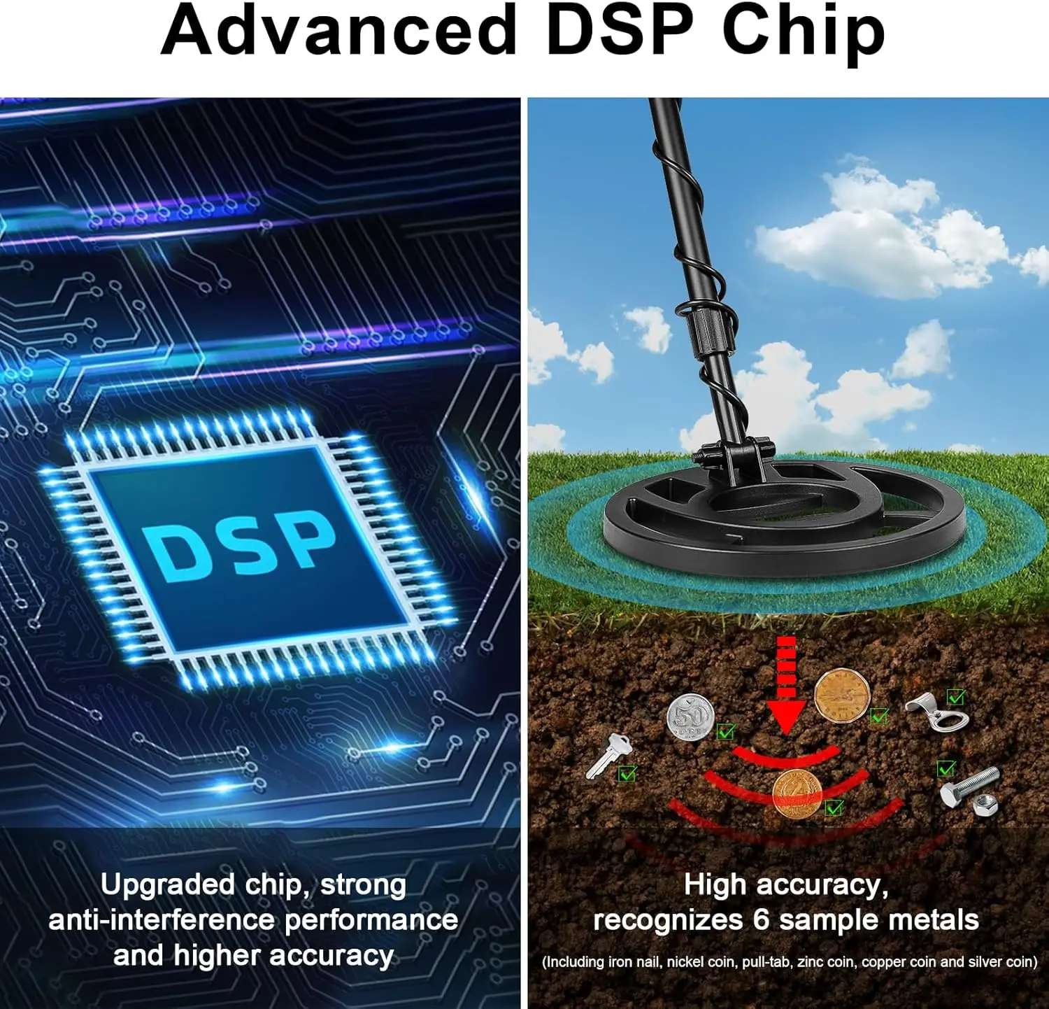 Metal Detector for Adults with 5 Modes Metal Detectors with DSP Chip Gold Detector for 6 Type Target Metals Gold