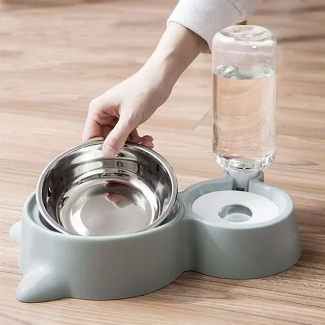 New 2-in-1 Cat Bowl Water Dispenser Automatic Water Storage Pet Dog Cat Food Bowl Food Container with Waterer Pet Waterer Feeder 5