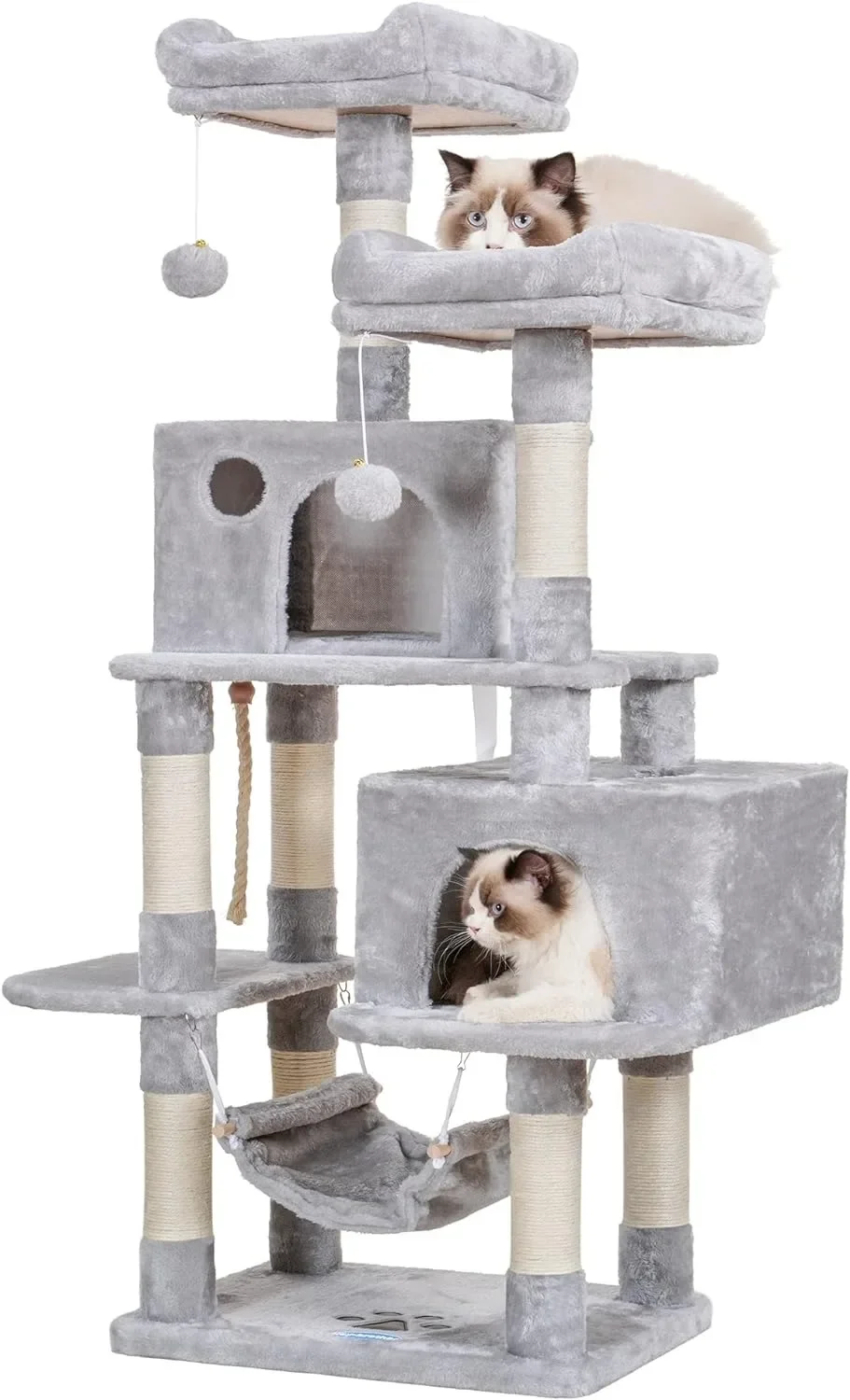 

Multi-Level Cat Tree Condo Furniture with Sisal-Covered Scratching Posts, 2 Plush Condos, Perch Hammock for Kittens, Pets,