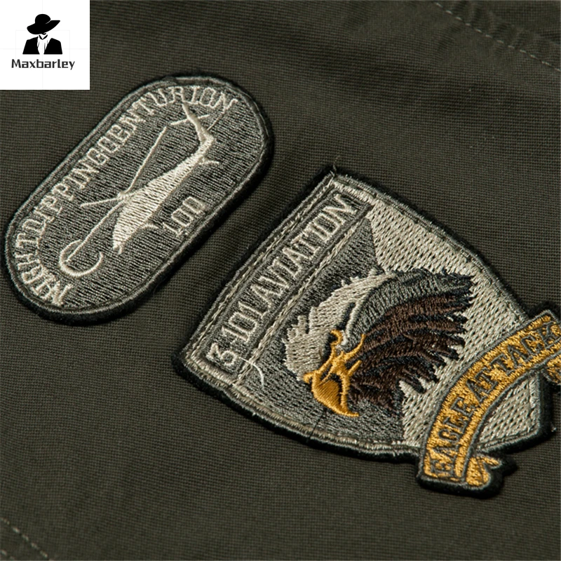 Tactical Work Jacket Men's Autumn Vintage khaki Embroidered MA1 Flying Cargo Jacket Field Loose Bomber Coat Jaqueta Masculina