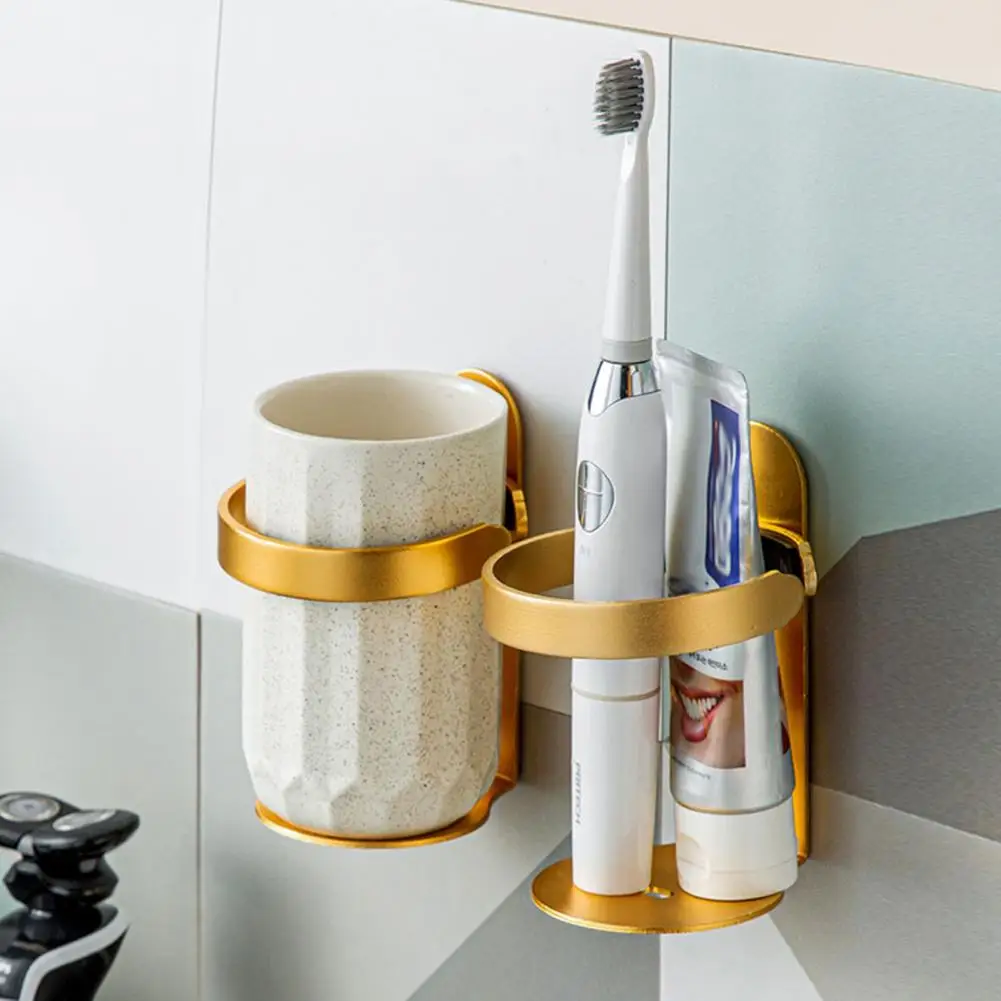 Wall-mounted Toothbrush Cup Rack Modern Aluminum Alloy Wall Mount Toothbrush Cup Holder with Strong Load Bearing for Bathroom