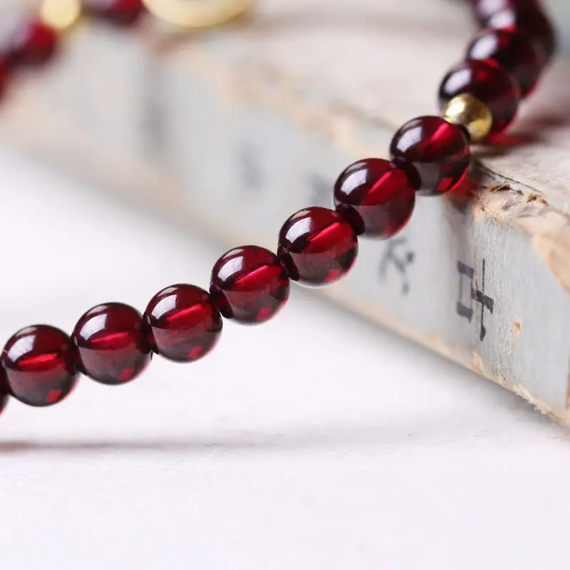 7A Collector Grade 5mm Ancient Chinese Style Garnet Bracelet Female Fine Grain Single Circle Sterling Silver Hand String Womens