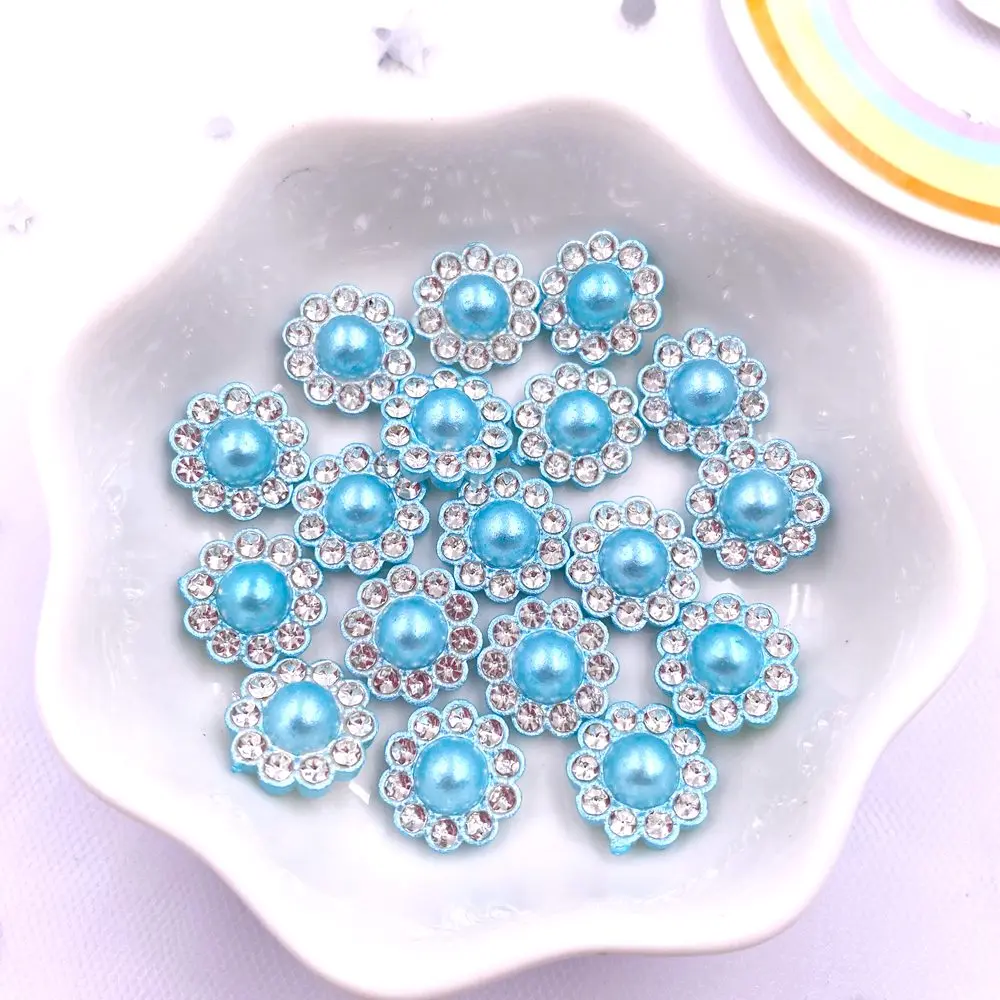 50pcs 12mm 수지 꽃 라운드 진주 플랫 백 크리스탈 네일 라인 석 아플리케 웨딩 DIY 스크랩북 장식 공예 액세서리