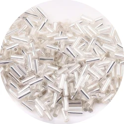 Premium Silver Core Glass Tube Beads for DIY Embroidery and Crafts (02 Silver)
