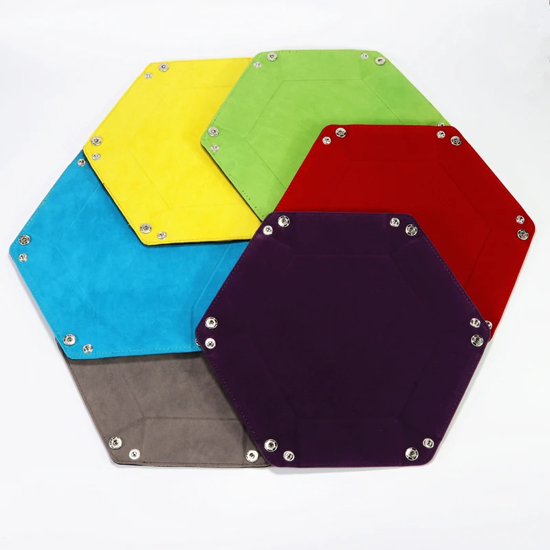 Dice tray foldable dice tray box PU leather folding hexagon coin square tray dice game 6 colors