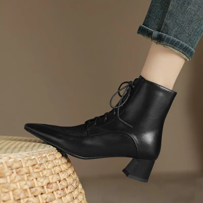 

Horsehair + Genuine Leather Women Boots Winter Shoes Lace-up Fashion Sexy Party Wedding Shoes Woman Ankle Boots Easy To Walk