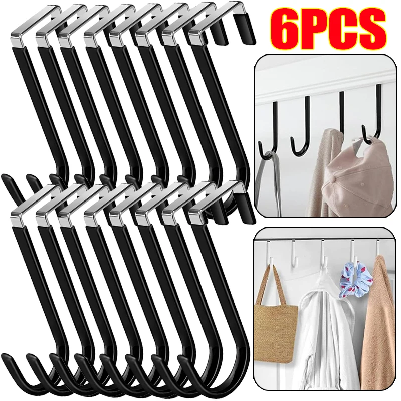 1/6pcs Door Hanger Hooks Stainless Steel S-shaped Cabinet Door Hooks Punch-Free Towel Bag Coat Kitchen Bathroom Organizer storage hook door hook