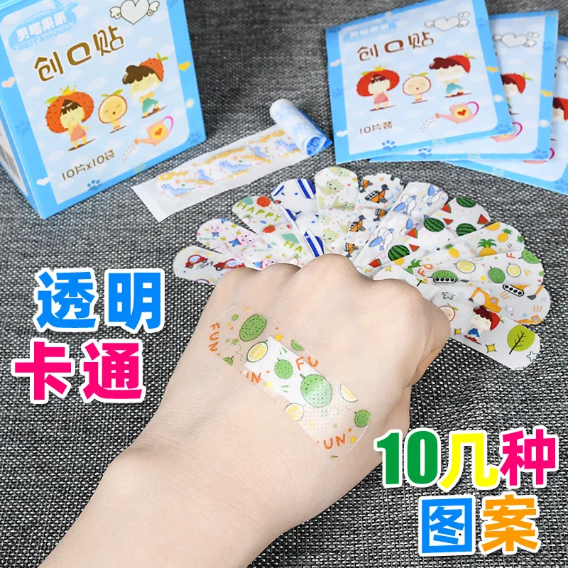 100pcs Cartoon Cute Transparent Band Aid Waterproof Wound Dressing Plaster Skin Patch Adhesive Bandages for Children Adults