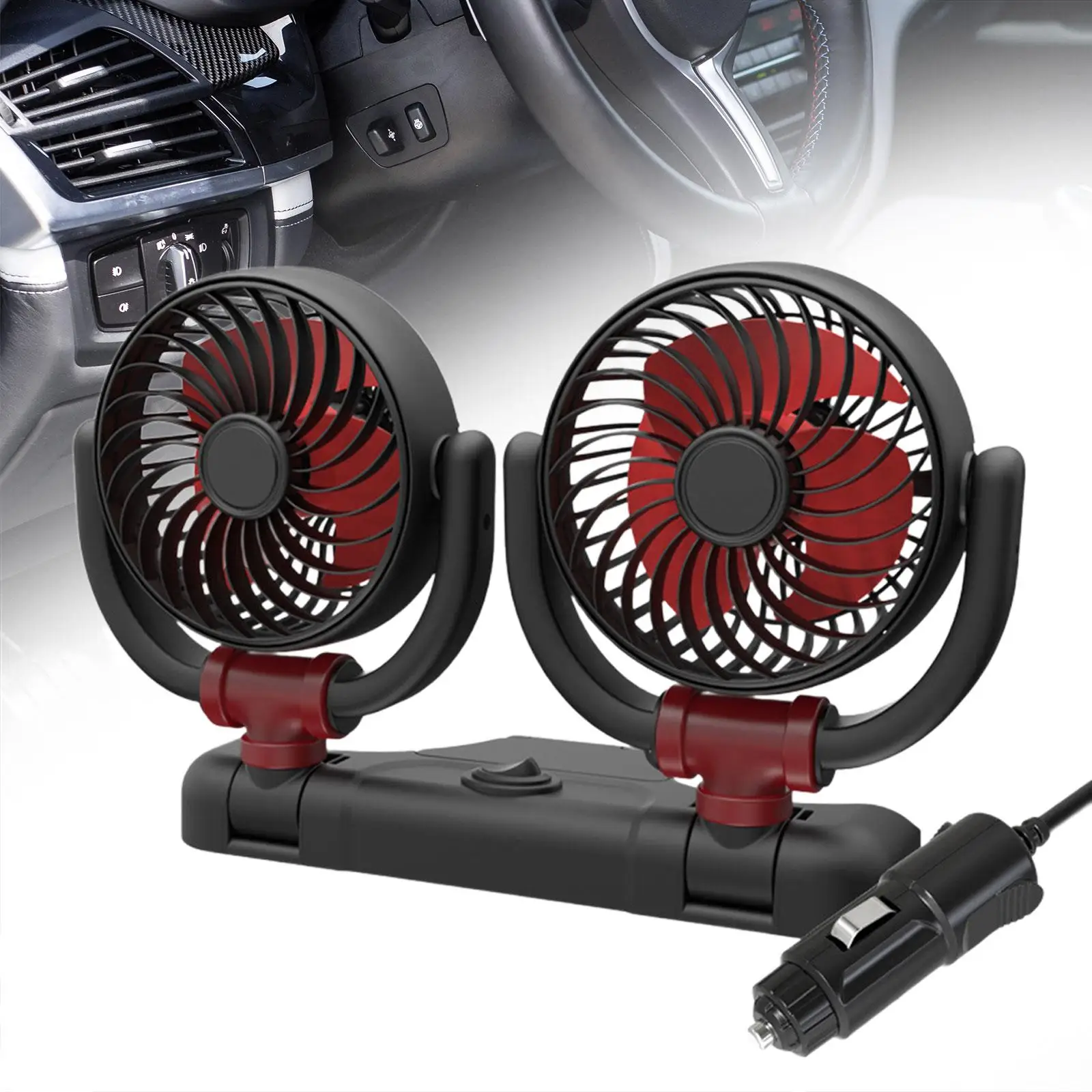 Dual Head Car Fan Portable Car Cooling Air Fan for Dashboard Home RV
