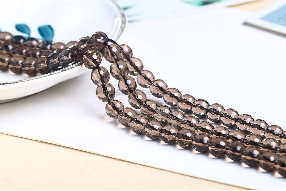 Synthetische facettierte Rauchquarzperlen, rund, braun, Energiekristall, lose Distanzperlen für Schmuckherstellung, Armband, Halskette, Zubehör – Detail 2