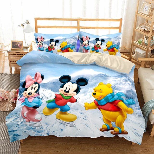 New Brand Mickey Mouse Bedding Set Disney Winnie The Pooh Cartoon Duvet  Cover Set Bed Sheet Pillowcase Twin Full Queen King Size - AliExpress