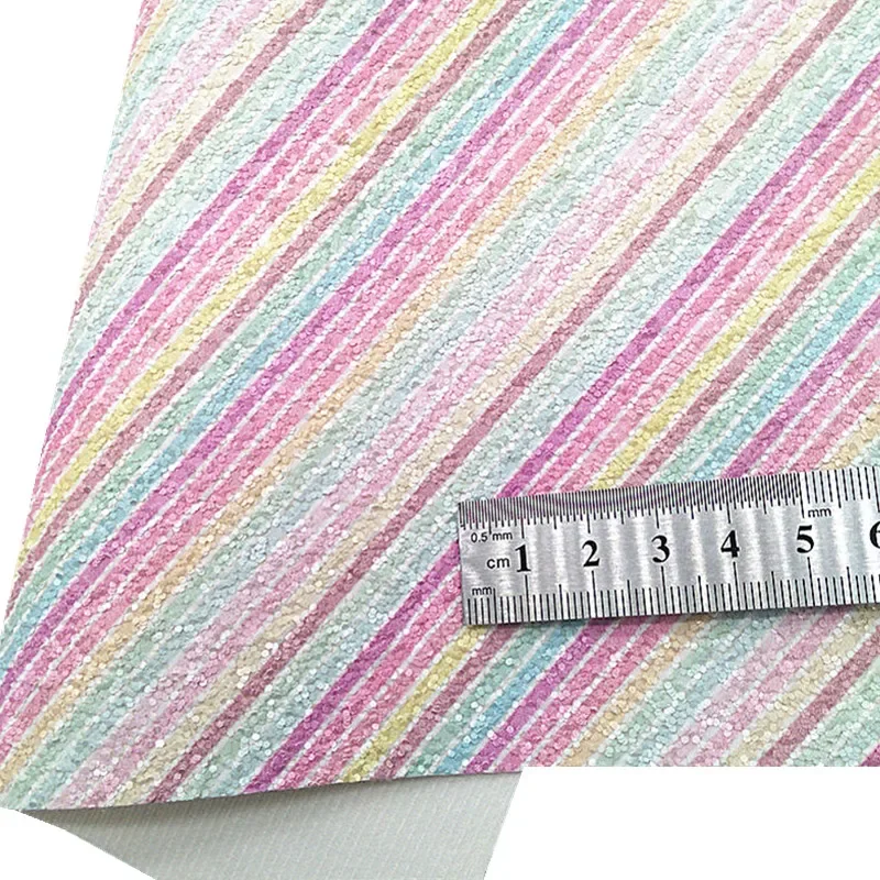 Pink Chunky Glitter Leather Stripes Rose Flowers Printed Glitter Fabric Pearlized Leather Vinyl Sheets For Bows DIY 21x29CM Q813