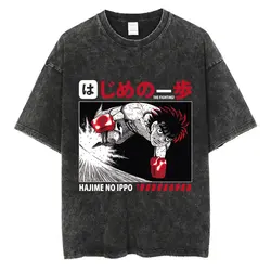 Vintage Washed Cotton Anime Boxing Gym Loose T-Shirt - Unisex Y2K Hip Hop Summer Top - XXXL (Black-SHENQ009C)