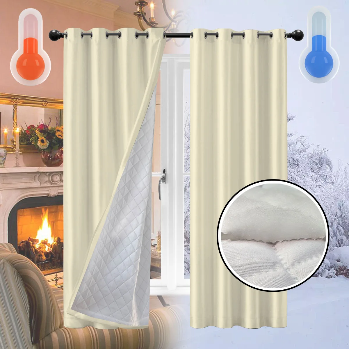 Thermal Insulation Curtains - Thickened Cotton Window Drapes for Bedroom & Living Room
