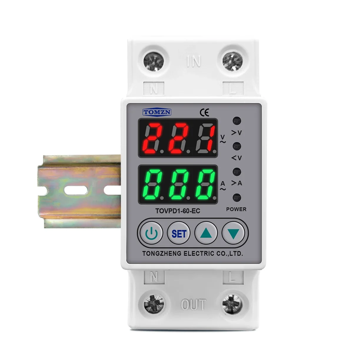 Overspanningsbeveiliging DIN-rail met dubbel display, 40 a 63 a, 230 V, verstelbaar, digitaal, overspanning, relais, overspanningsbeveiliging, limiet tegen overstroom (maat