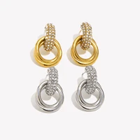 E.B. belle White Zircon Double Ring Stud Earring Basic Stainless Steel Jewelry For Women Girls Party Daily Life Waterproof