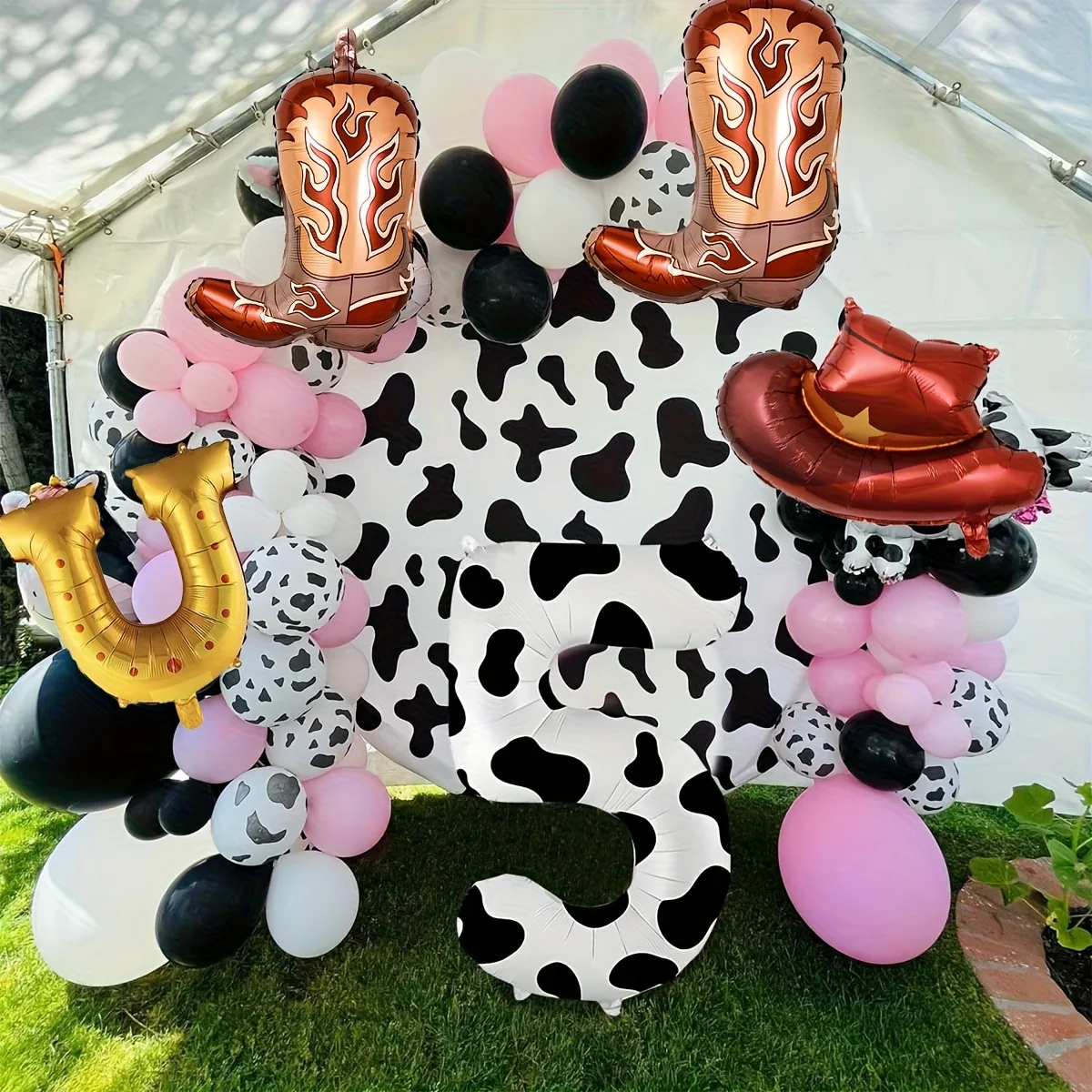 5 stücke Cowboy Stiefel Hut Pferd Fuß Ballon 40 Zoll Kuh Muster Nummer 0-9 Ballon Set Geburtstag Party Dekoration Festival liefert – Detail 4