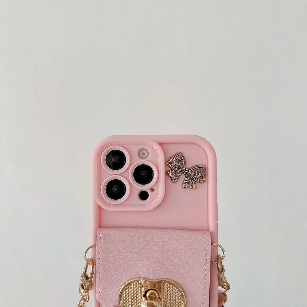 Elegant Butterfly Metal Chain Wallet Phone Case and Cover