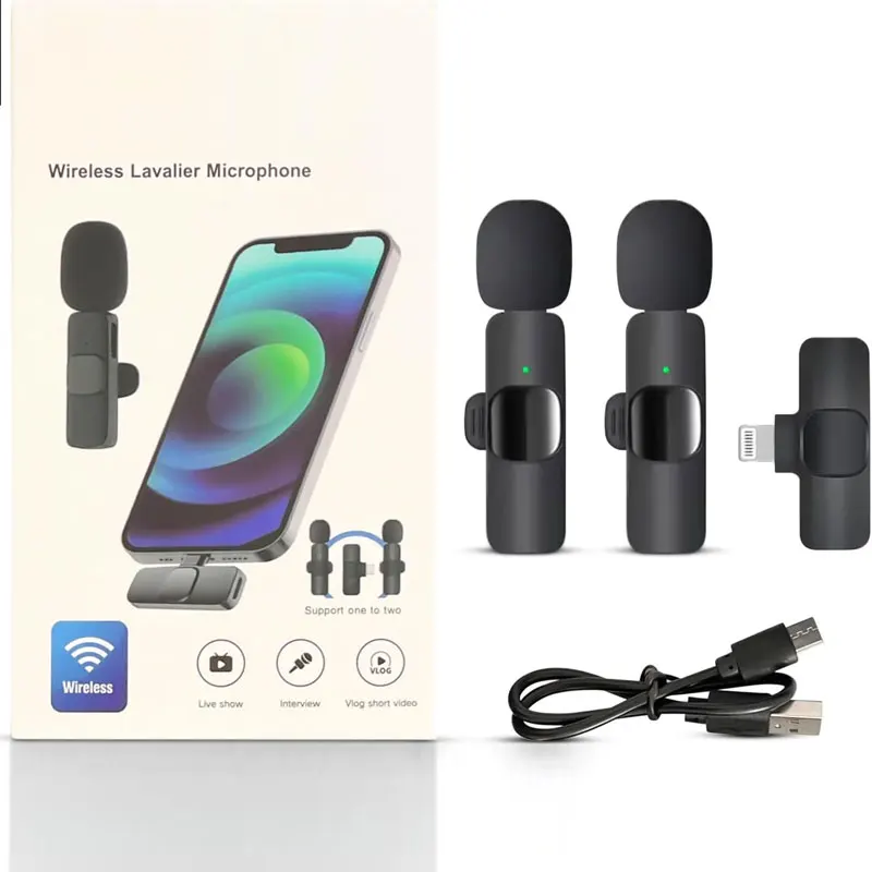 K9 Wireless Lavalier Microphone for iPhone and Type-C YouTube Facebook Video Live Intelligent Noise Reduction Mini Microphone