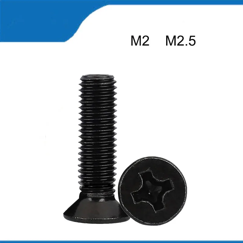 

Hot Sell High Quality 100PCS M2 M2.5 Black 304 Stainless Steel Cross Recessed Phillips Flat Countersunk Head Screw Bolt
