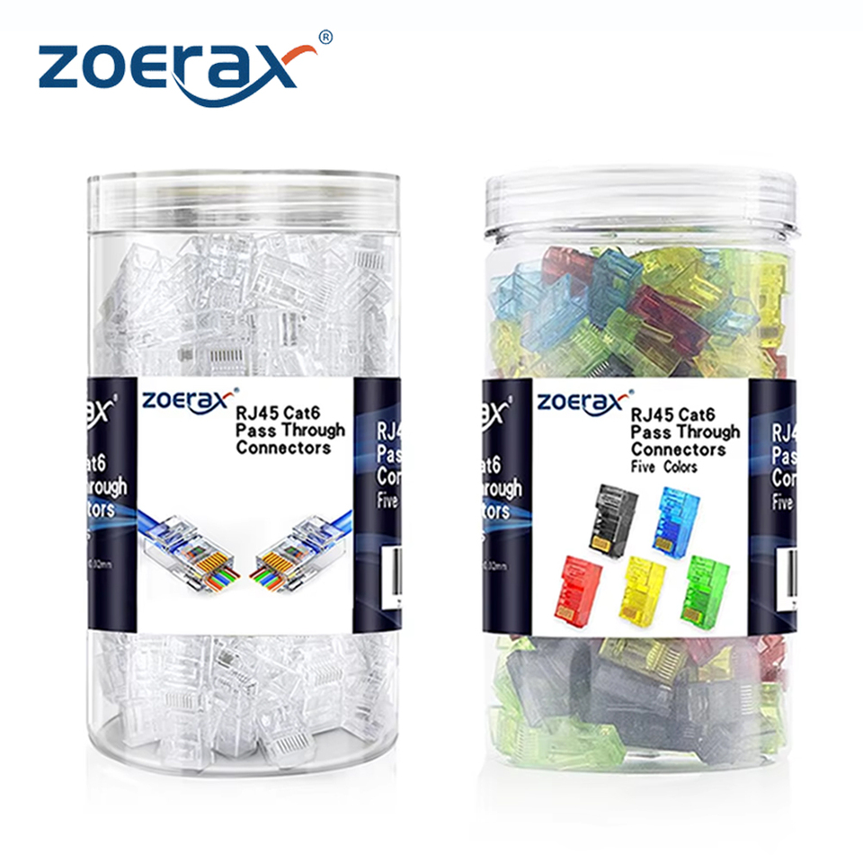 ZoeRax 200/100/50PCS RJ45 Cat6 Pass Through Connector RJ45 Modular Plugs 1.1mm Hole for Solid or Stranded FTP/STP Cable