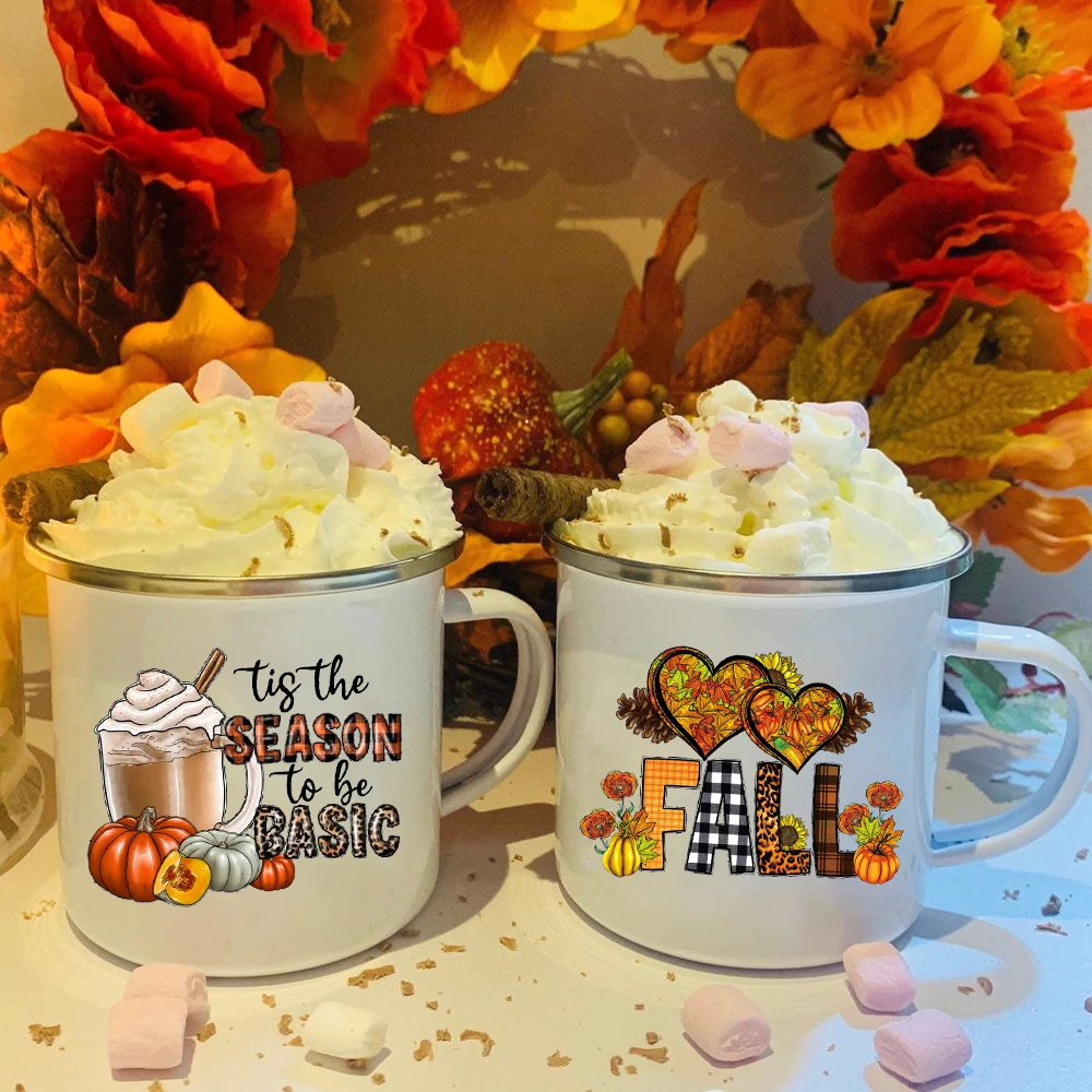 

Tis The Season To Be Basic Enamel Mugs Thanksgiving Autumn Coffee Cups Fall Holiday Gift Thanksgiving Party Drink Juice Tea Mugs