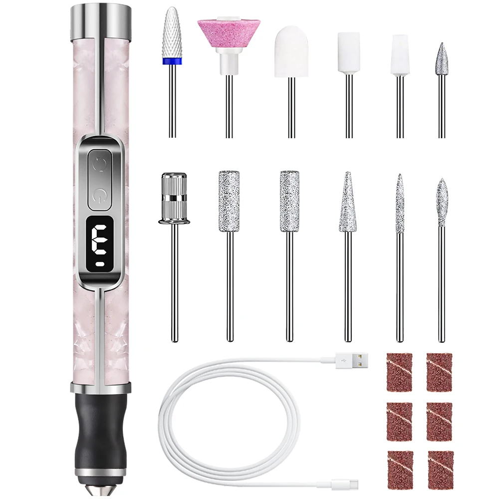Meuleuse à ongles électrique rechargeable - 3 modes, écran LED et 12 embouts, outil de polissage pour salon à domicile_voghion.com