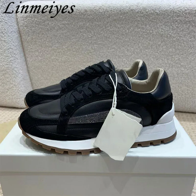 Women Casual Sneakers Round Toe Lace Up Flat String Bead Suede Leather Running Shoes Winter Wool Warm Sports